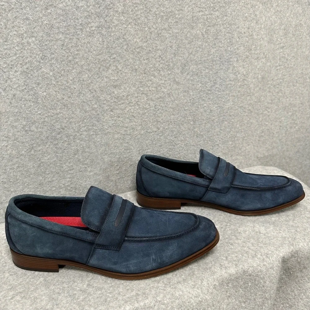 Stacy Adams Burke Moc Toe Saddle Slip On Dressy Shoes Navy Suede 25676-415 NEW